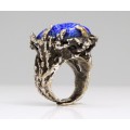 inel modernist " Bijoux D'art ", din bronz argintat. lapis lazuli. Danemarca anii '60